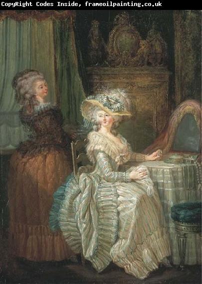 Attributed to henry pether Dame elegante a sa table de toilette avec une servante